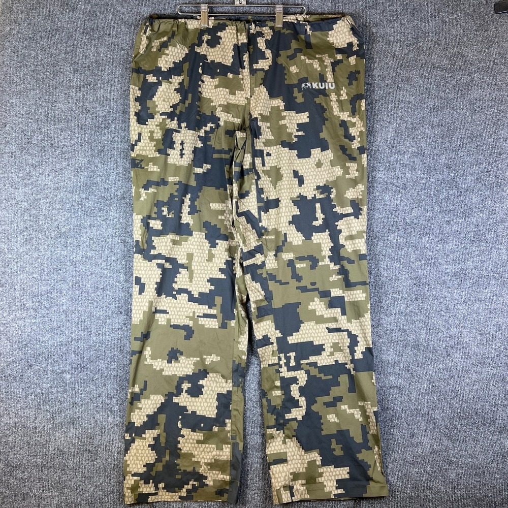Kuiu Teton Rain Pants Mens 2XL Green Verde Camo Lightweight Packable Full Zip